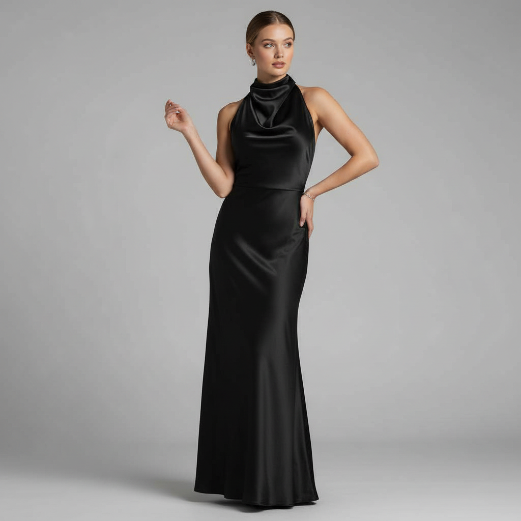 Vestido Halter Midi Elegante para Mujer | Vestido de Noche